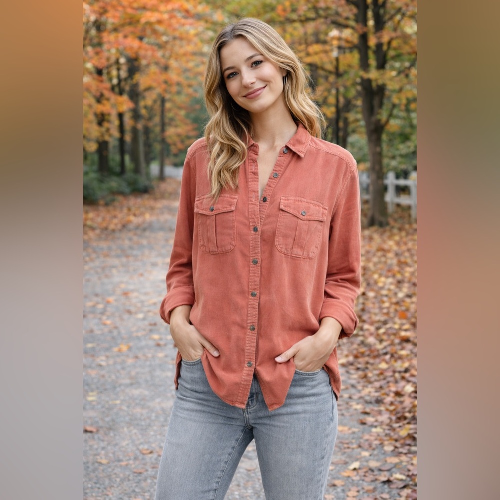 American Eagle Outfitters Burnt Orange Button-Down Shirt